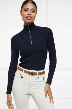 Holland Cooper Ava Half Zip Knit Ink Navy New