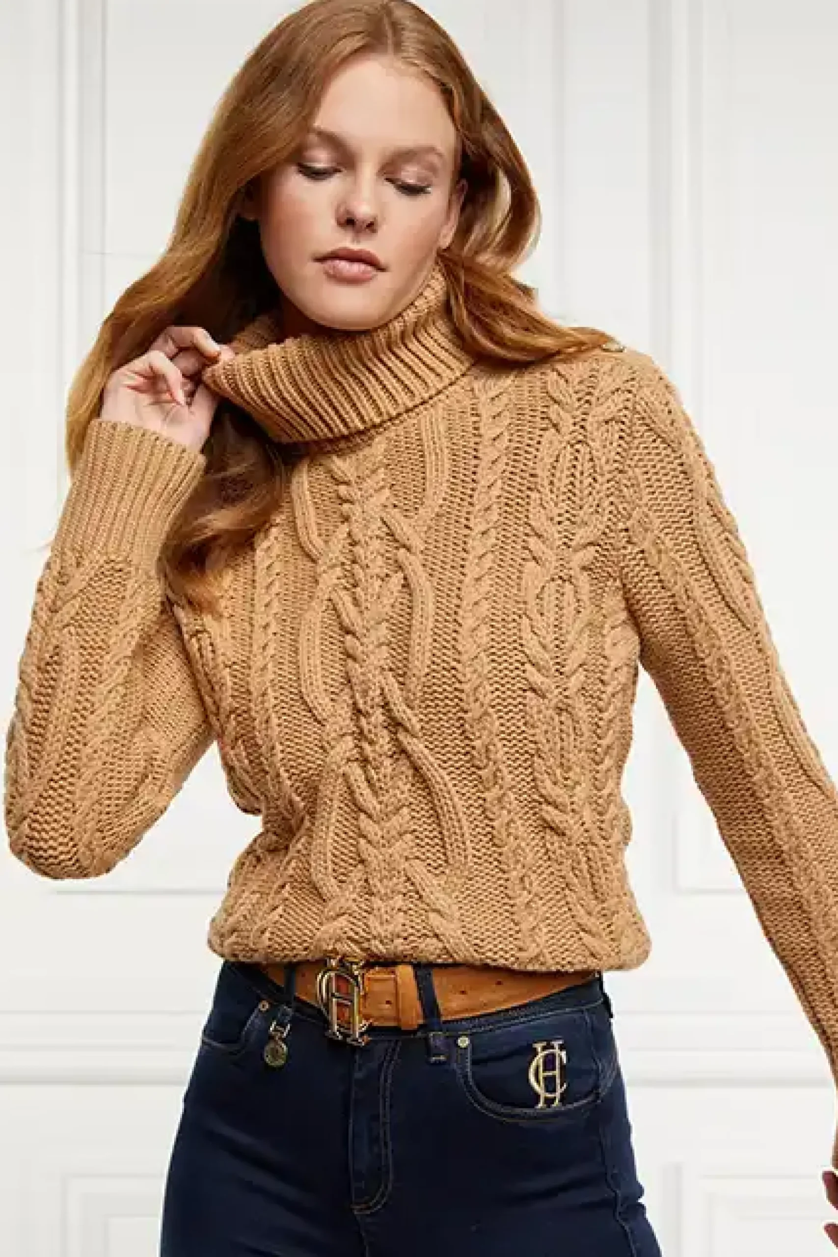 Holland Cooper Belgravia Cable Knit Camel Discount