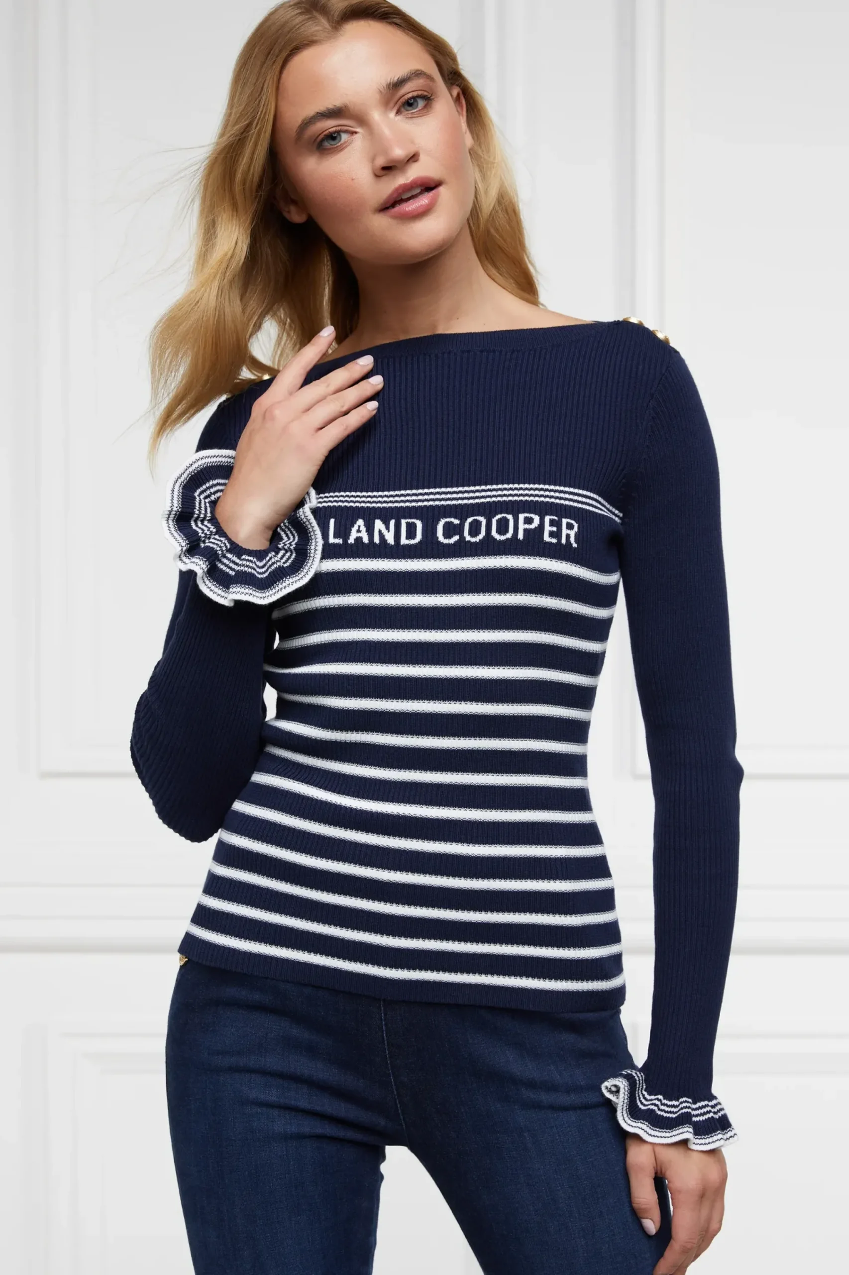 Holland Cooper Bretton Boat Neck Knit Ink Navy Discount
