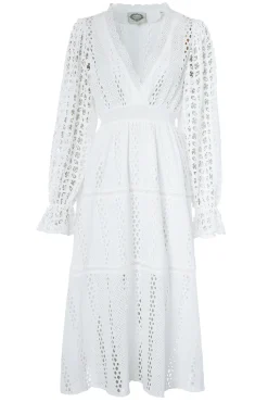 Holland Cooper Broderie Lace V-Neck Midi Dress Clearance