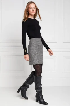 Holland Cooper Buttoned Knit Crew Neck Black Clearance