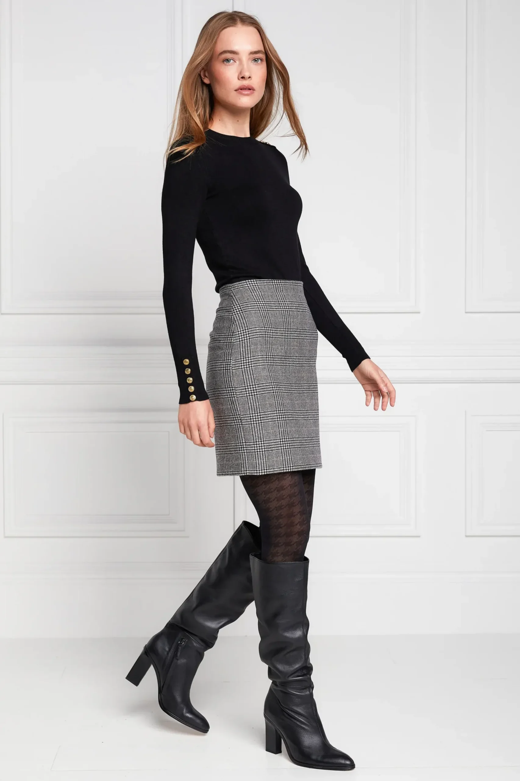 Holland Cooper Buttoned Knit Crew Neck Black Clearance