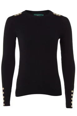 Holland Cooper Buttoned Knit Crew Neck Black Clearance
