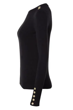 Holland Cooper Buttoned Knit Crew Neck Black Clearance