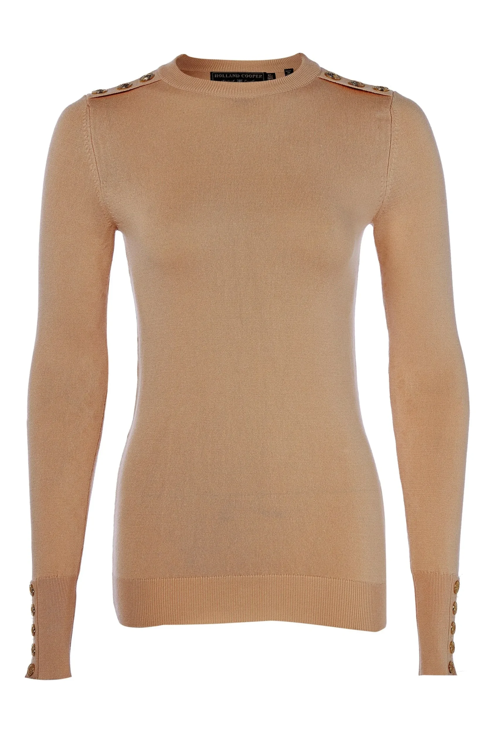 Holland Cooper Buttoned Knit Crew Neck Dark Camel Hot