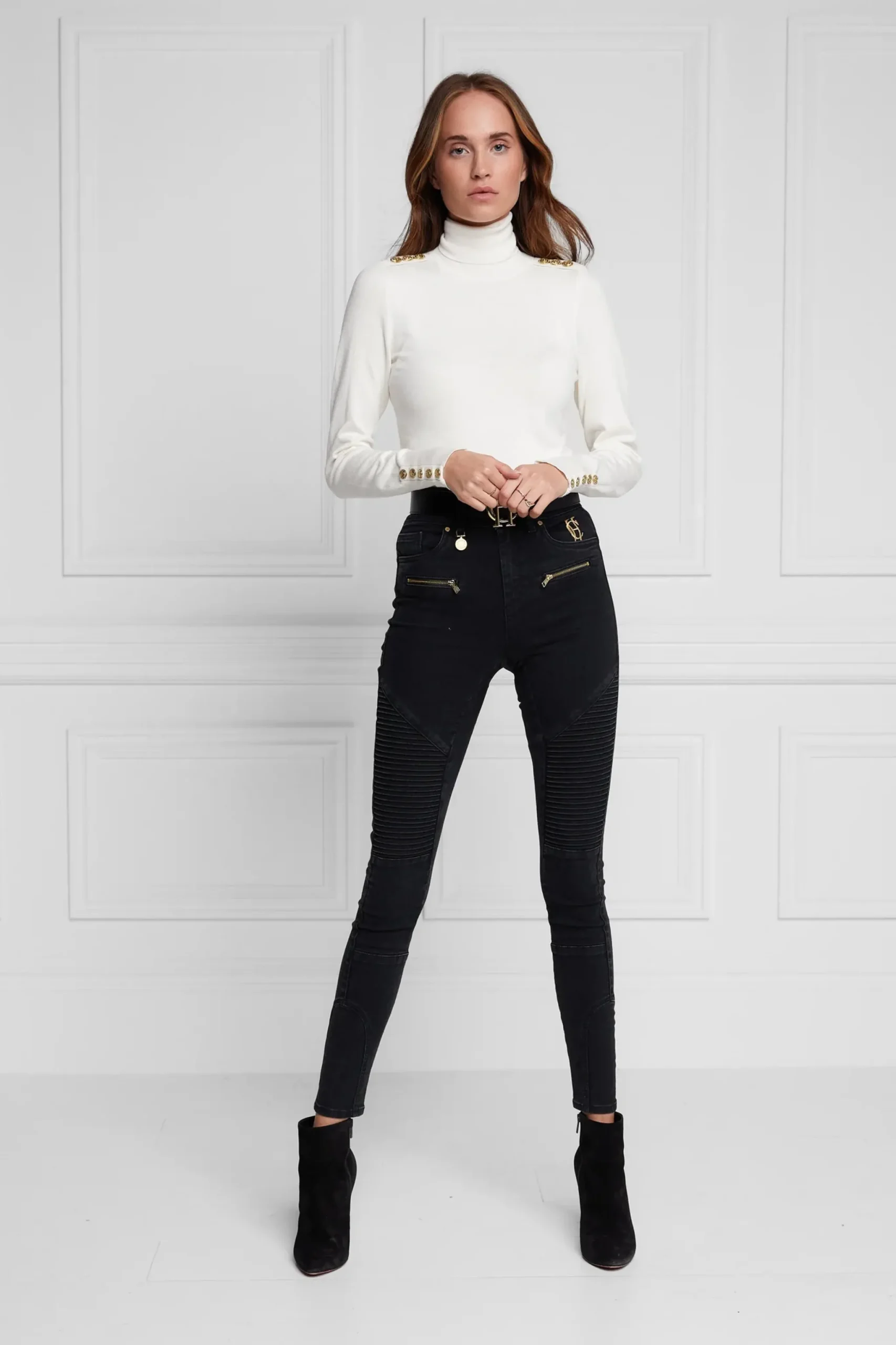 Holland Cooper Buttoned Knit Roll Neck Cream Clearance