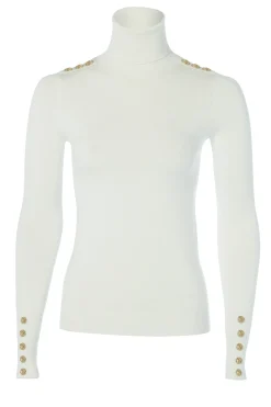 Holland Cooper Buttoned Knit Roll Neck Cream Clearance