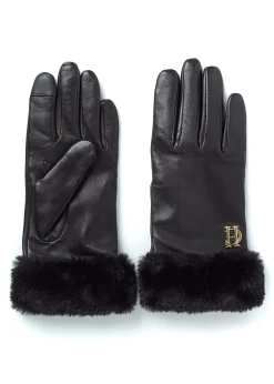 Holland Cooper Cashmere Lined Faux Trim Leather Gloves Clearance
