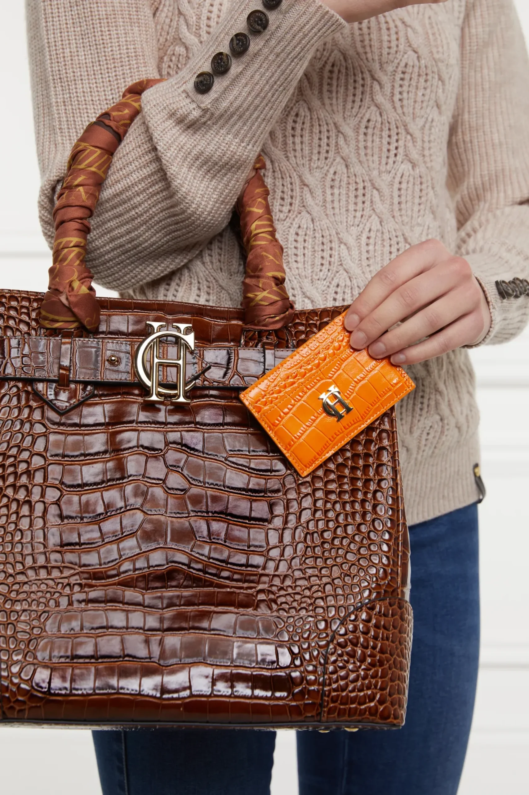 Holland Cooper Chelsea Card Holder Orange Croc Discount