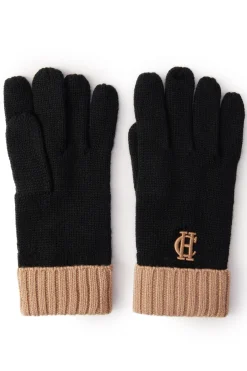 Holland Cooper Chelsea Logo Knitted Gloves Black Tan Discount