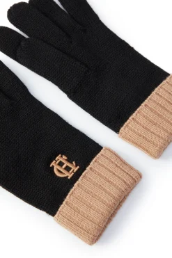 Holland Cooper Chelsea Logo Knitted Gloves Black Tan Discount