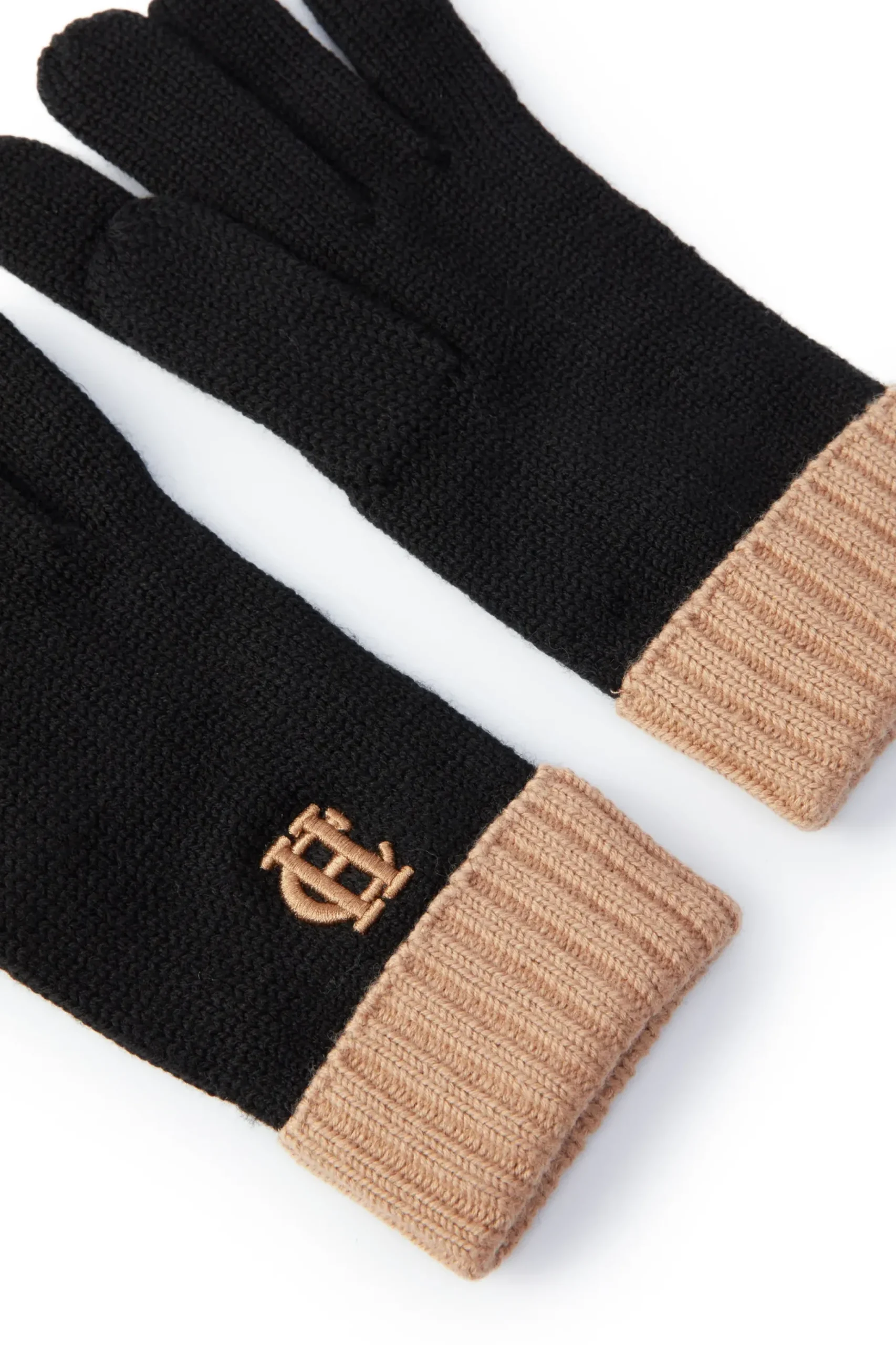 Holland Cooper Chelsea Logo Knitted Gloves Black Tan Discount