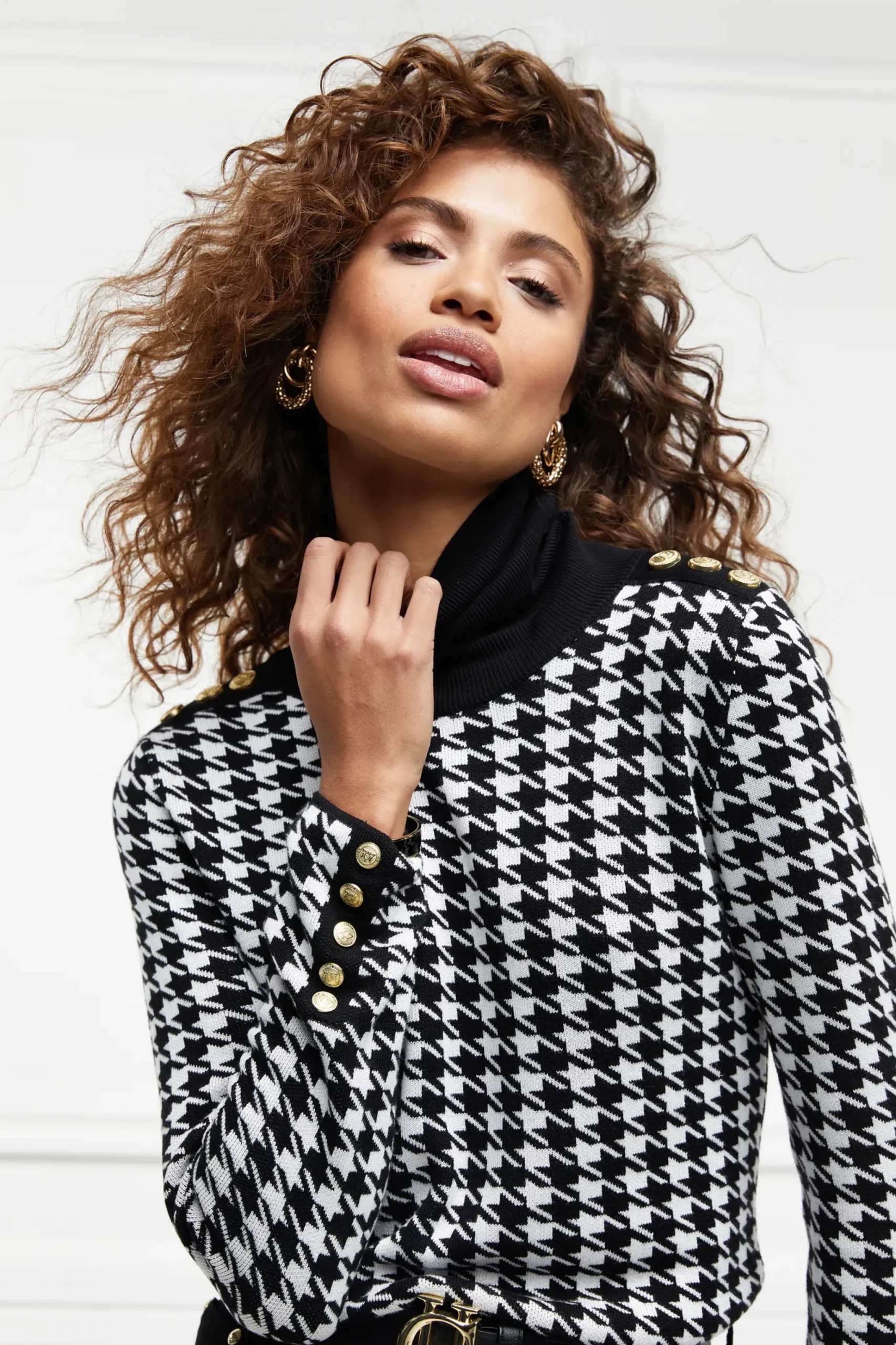 Holland Cooper Classic Roll Neck Knit Houndstooth Sale