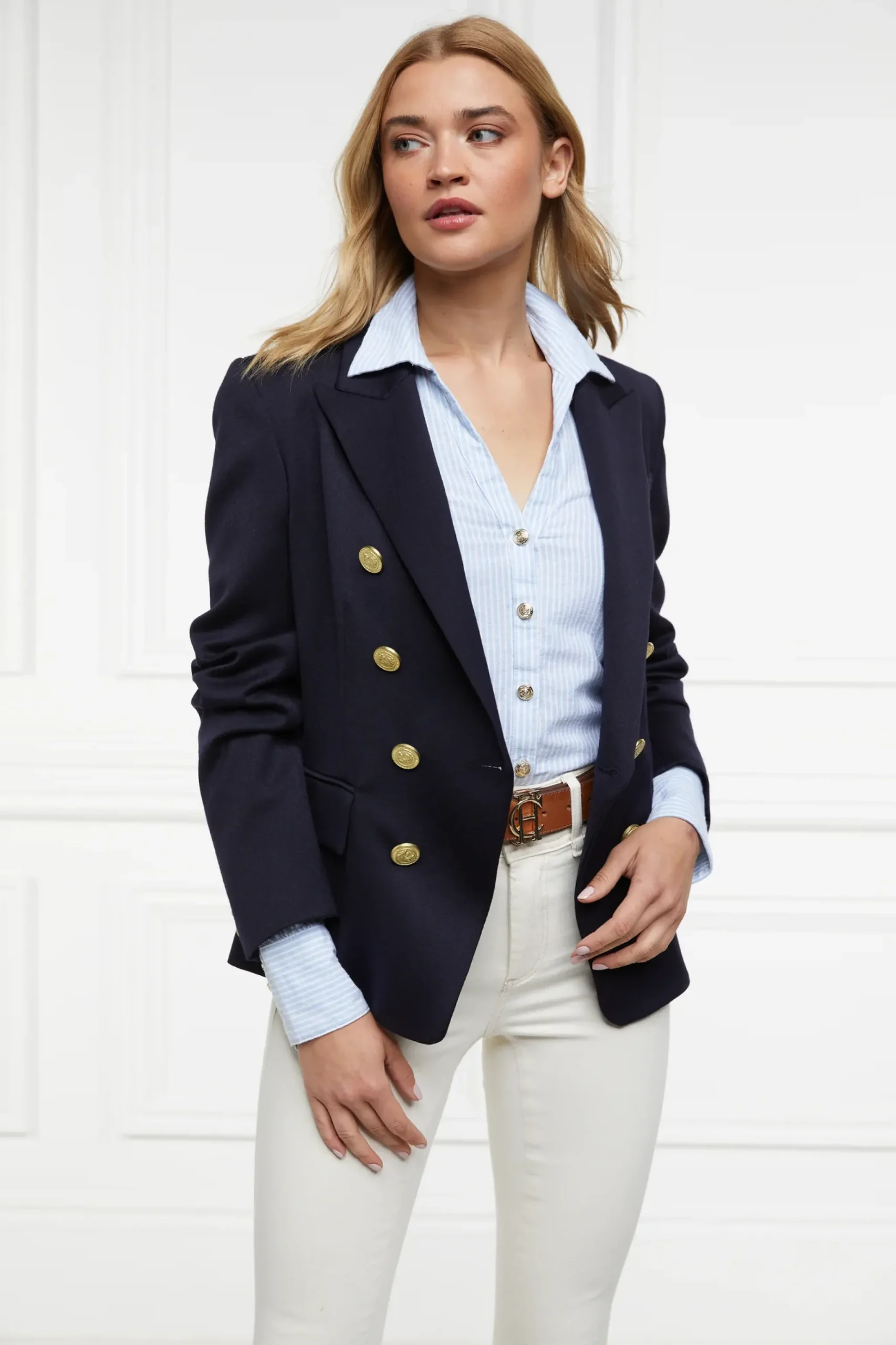 Holland Cooper Classic V-Neck Blouse Azure Stripe Clearance