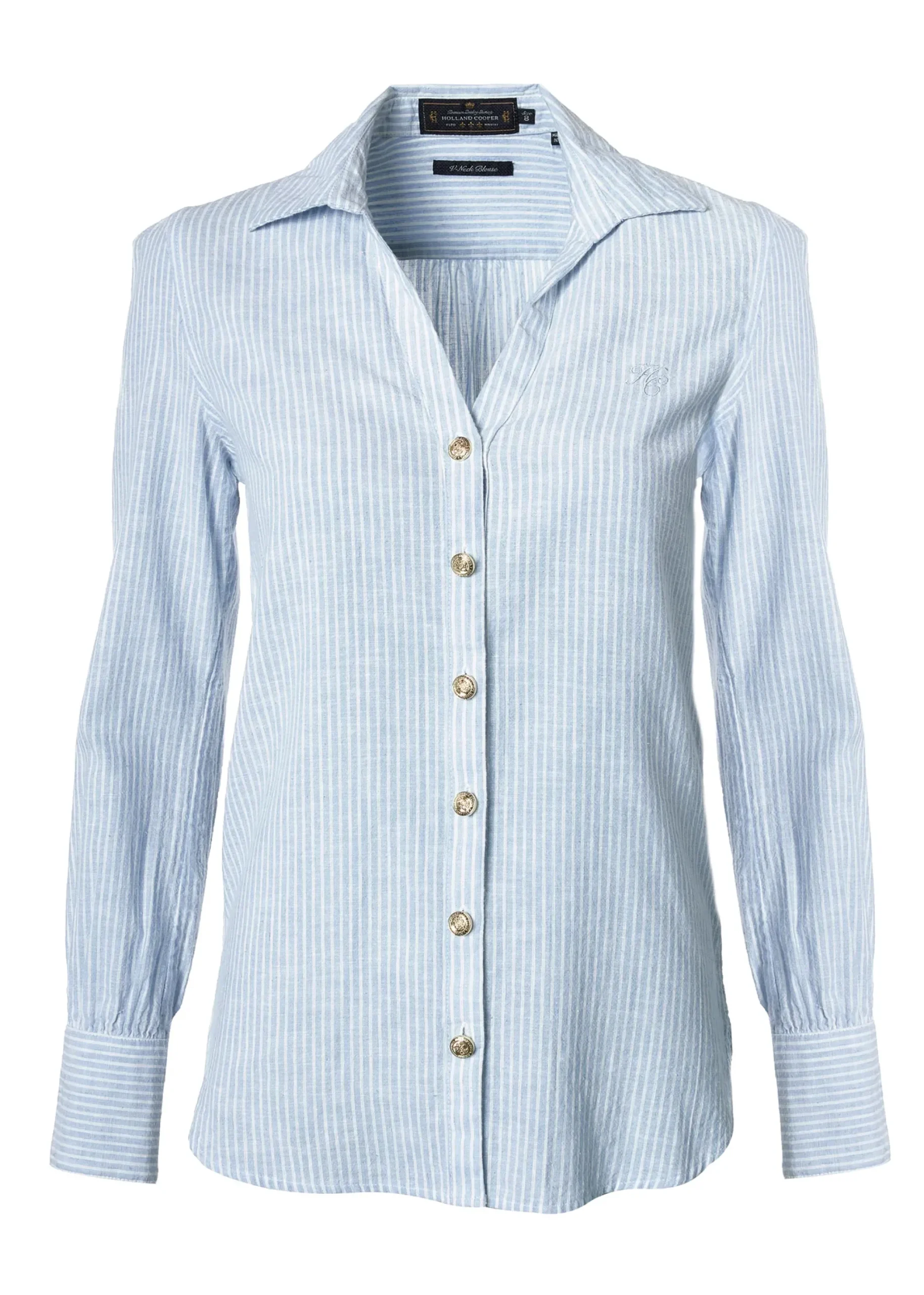 Holland Cooper Classic V-Neck Blouse Azure Stripe Clearance