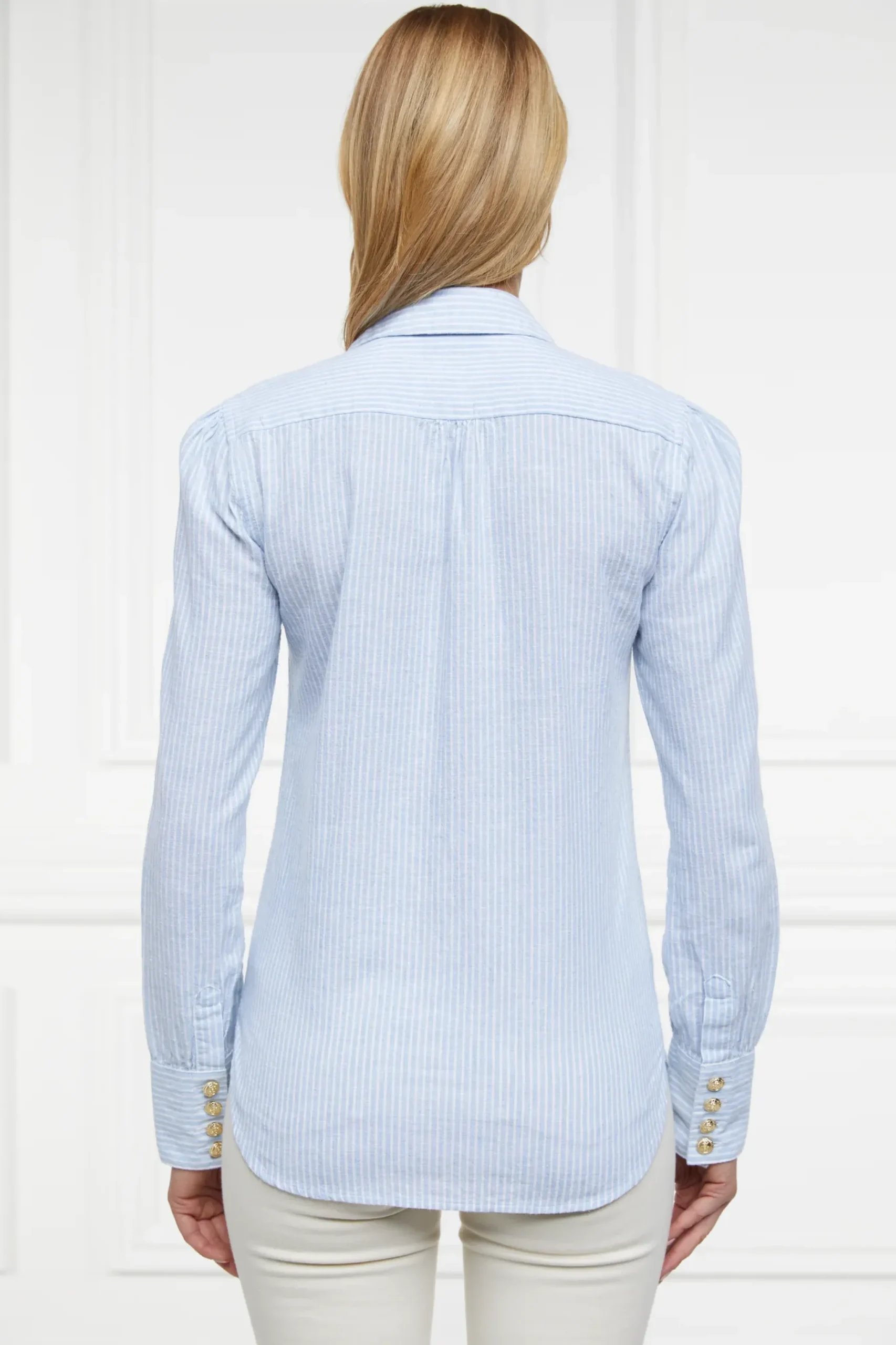 Holland Cooper Classic V-Neck Blouse Azure Stripe Clearance