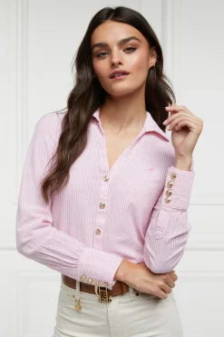 Holland Cooper Classic V-Neck Blouse Pink Stripe Outlet