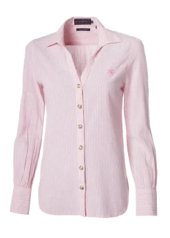 Holland Cooper Classic V-Neck Blouse Pink Stripe Outlet