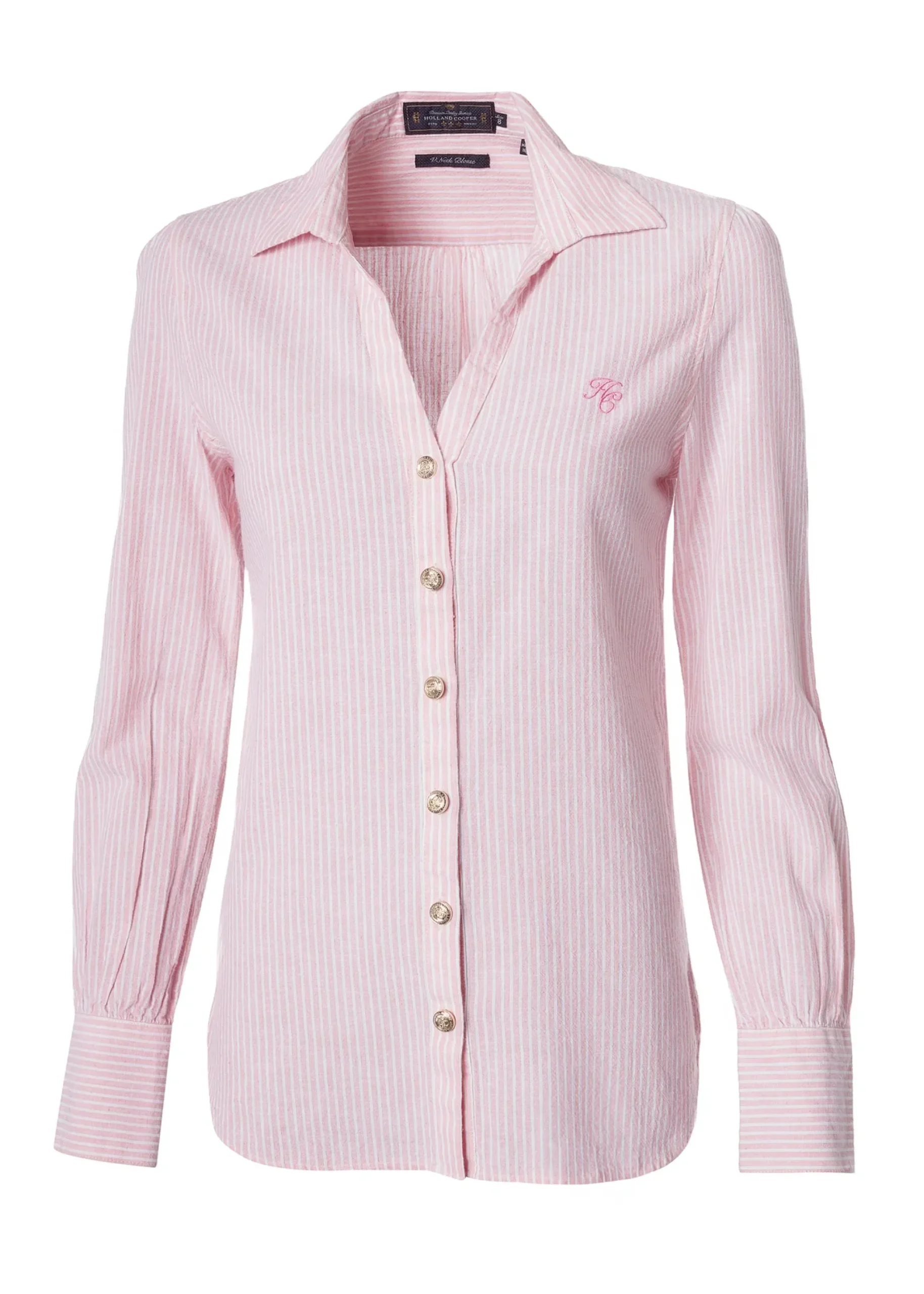 Holland Cooper Classic V-Neck Blouse Pink Stripe Outlet