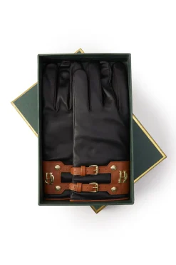 Holland Cooper Contrast Leather Gloves Black Tan Sale