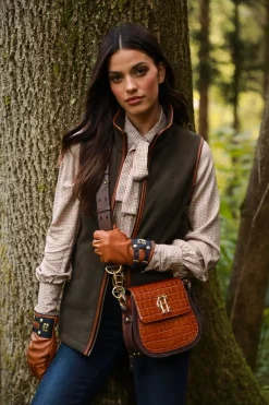 Holland Cooper Contrast Leather Gloves Tan Ink Navy Online