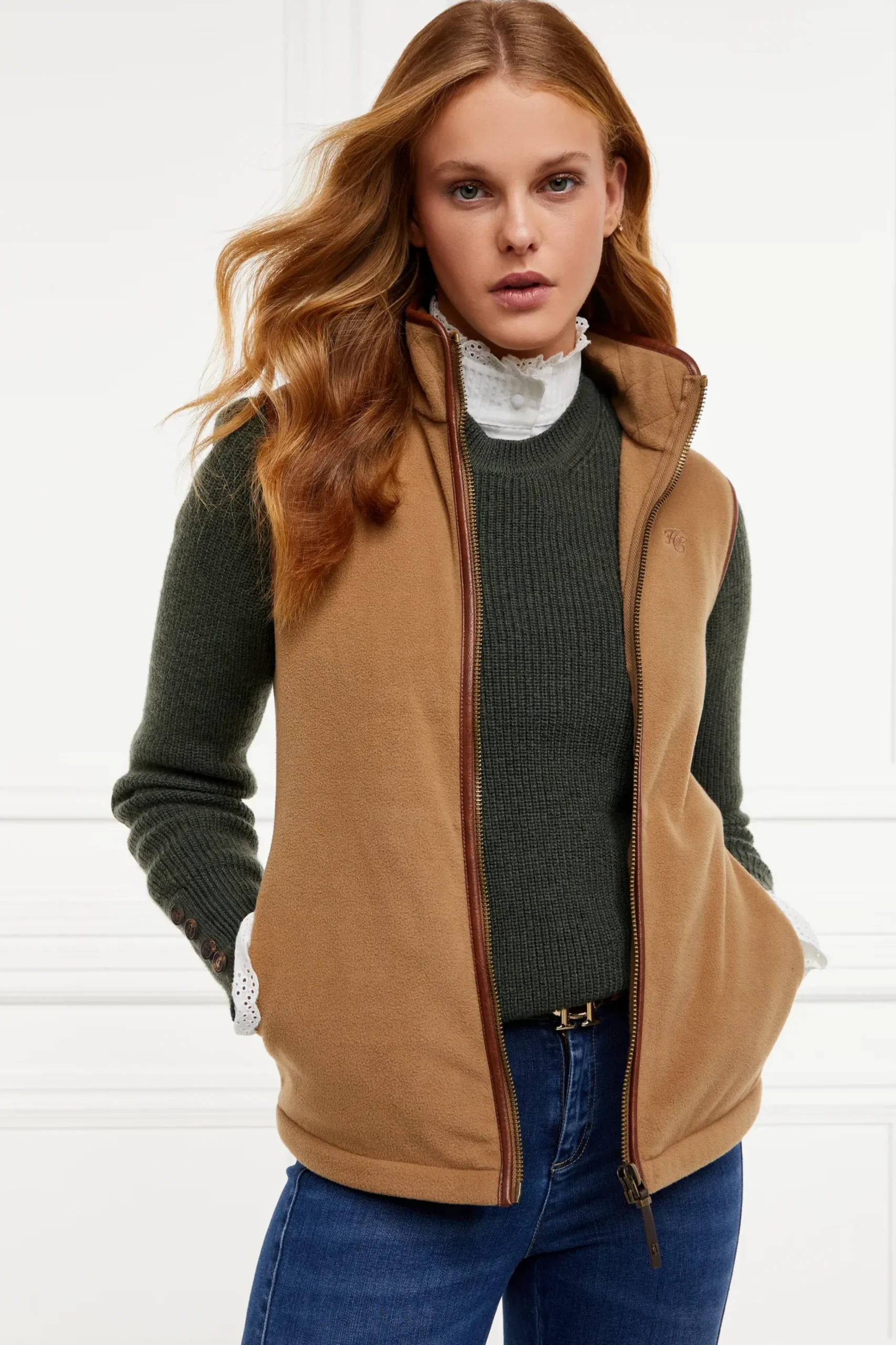 Holland Cooper Country Fleece Gilet Coffee Sale