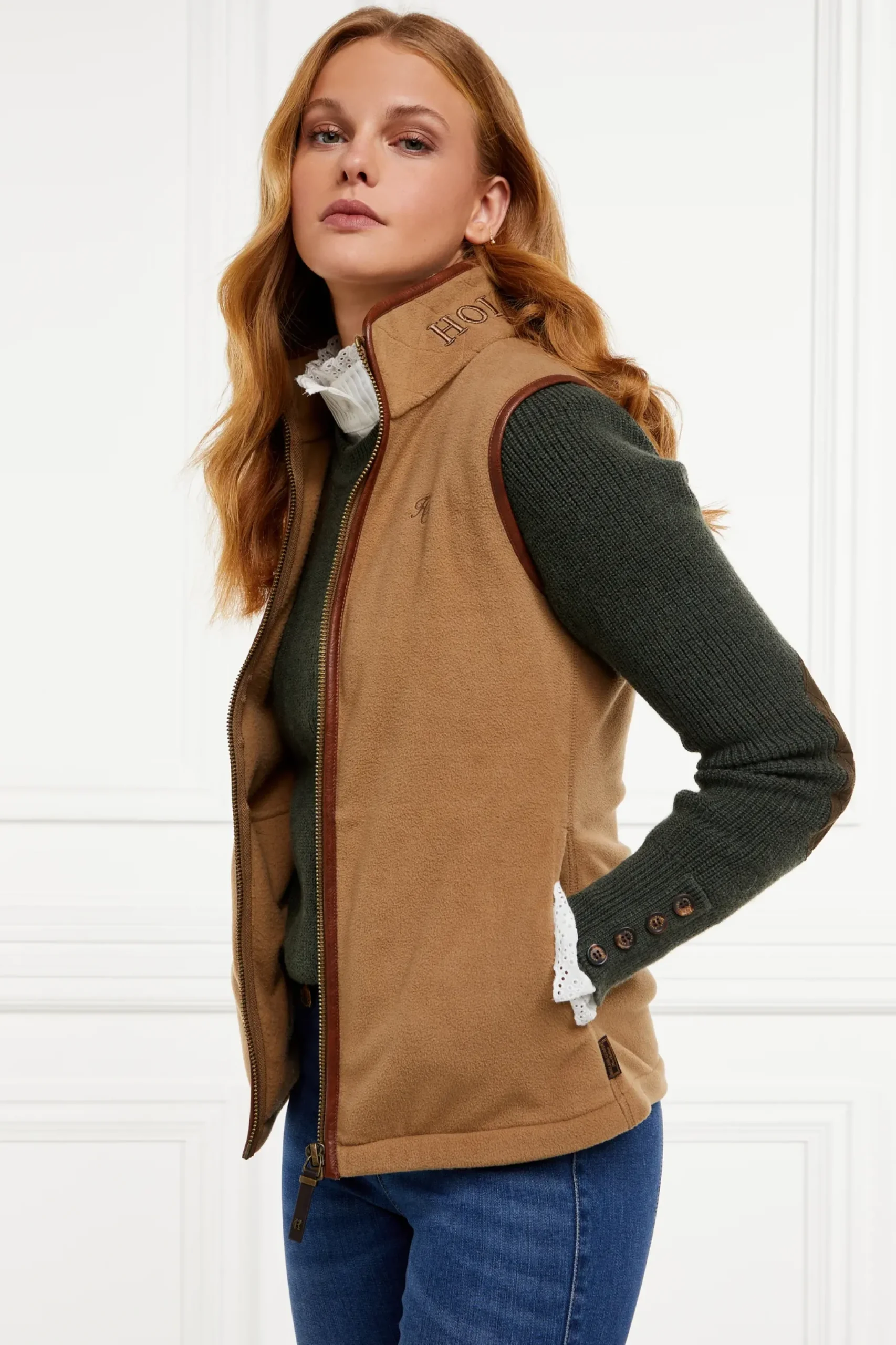 Holland Cooper Country Fleece Gilet Coffee Sale