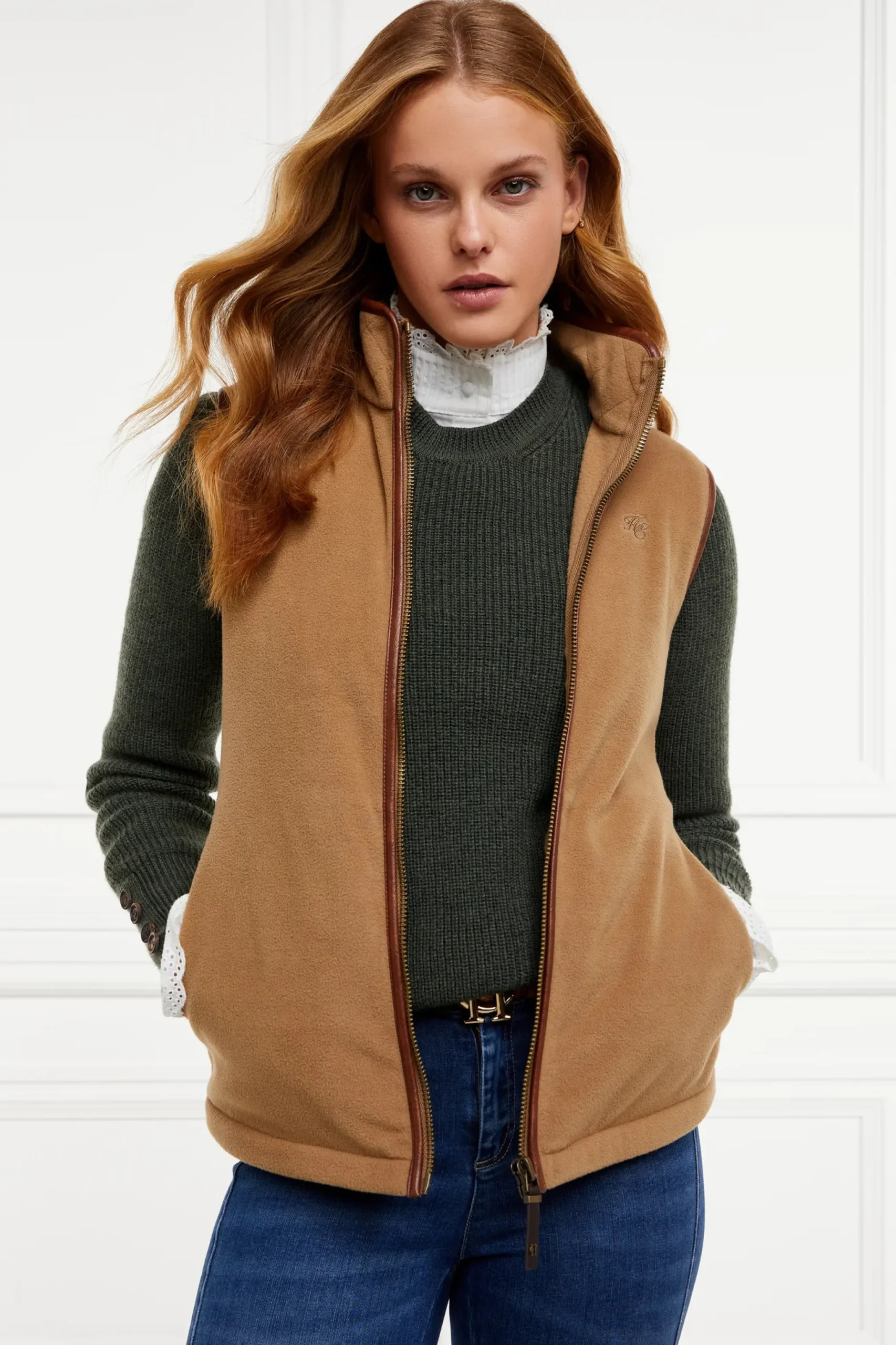 Holland Cooper Country Fleece Gilet Coffee Sale
