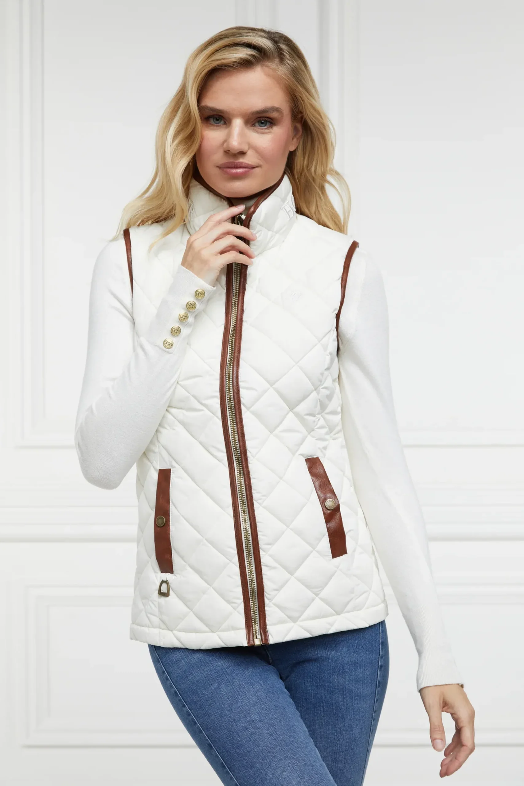 Holland Cooper Country Quilted Gilet Cream Outlet