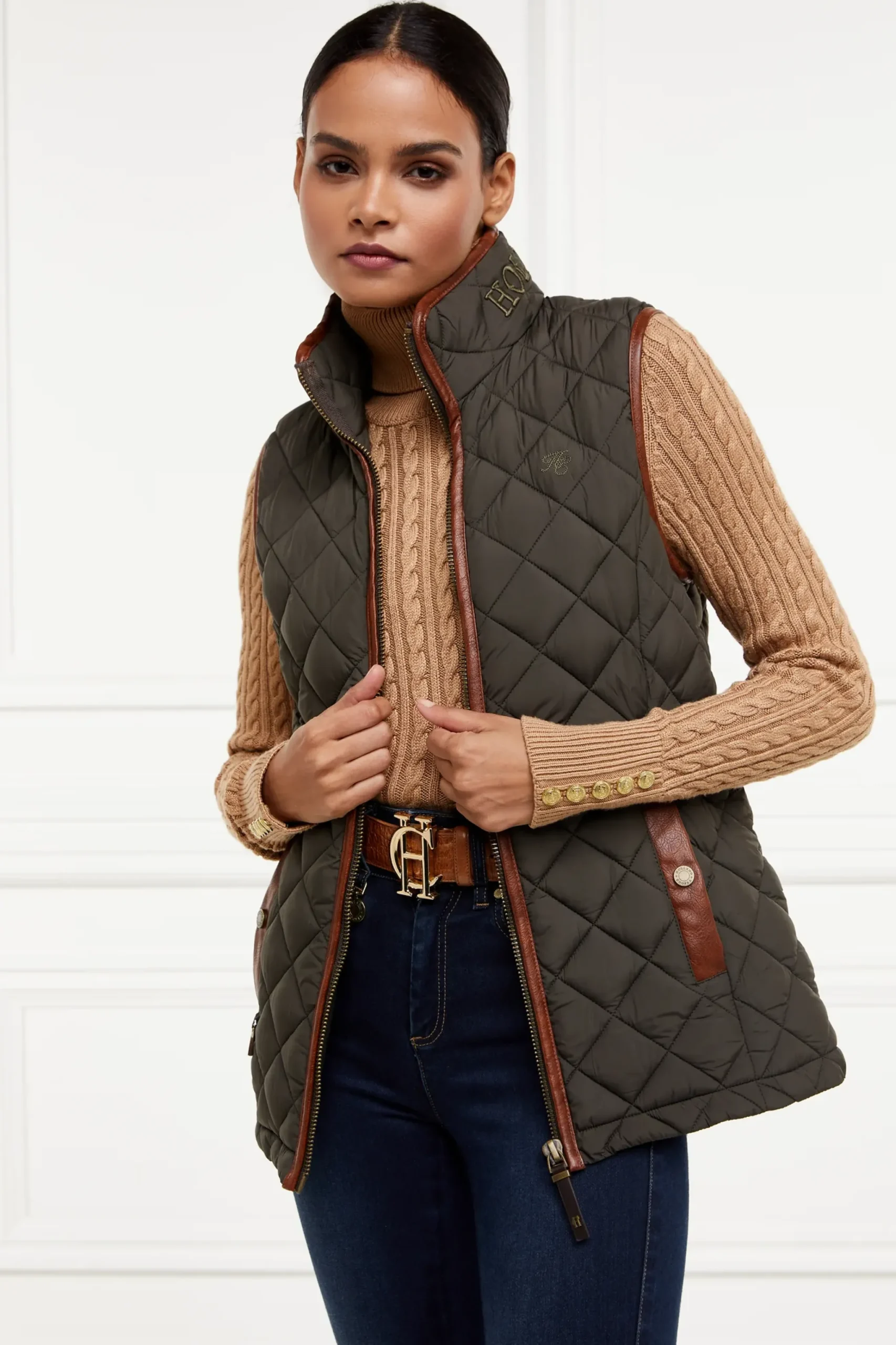 Holland Cooper Country Quilted Gilet Heritage Khaki Clearance