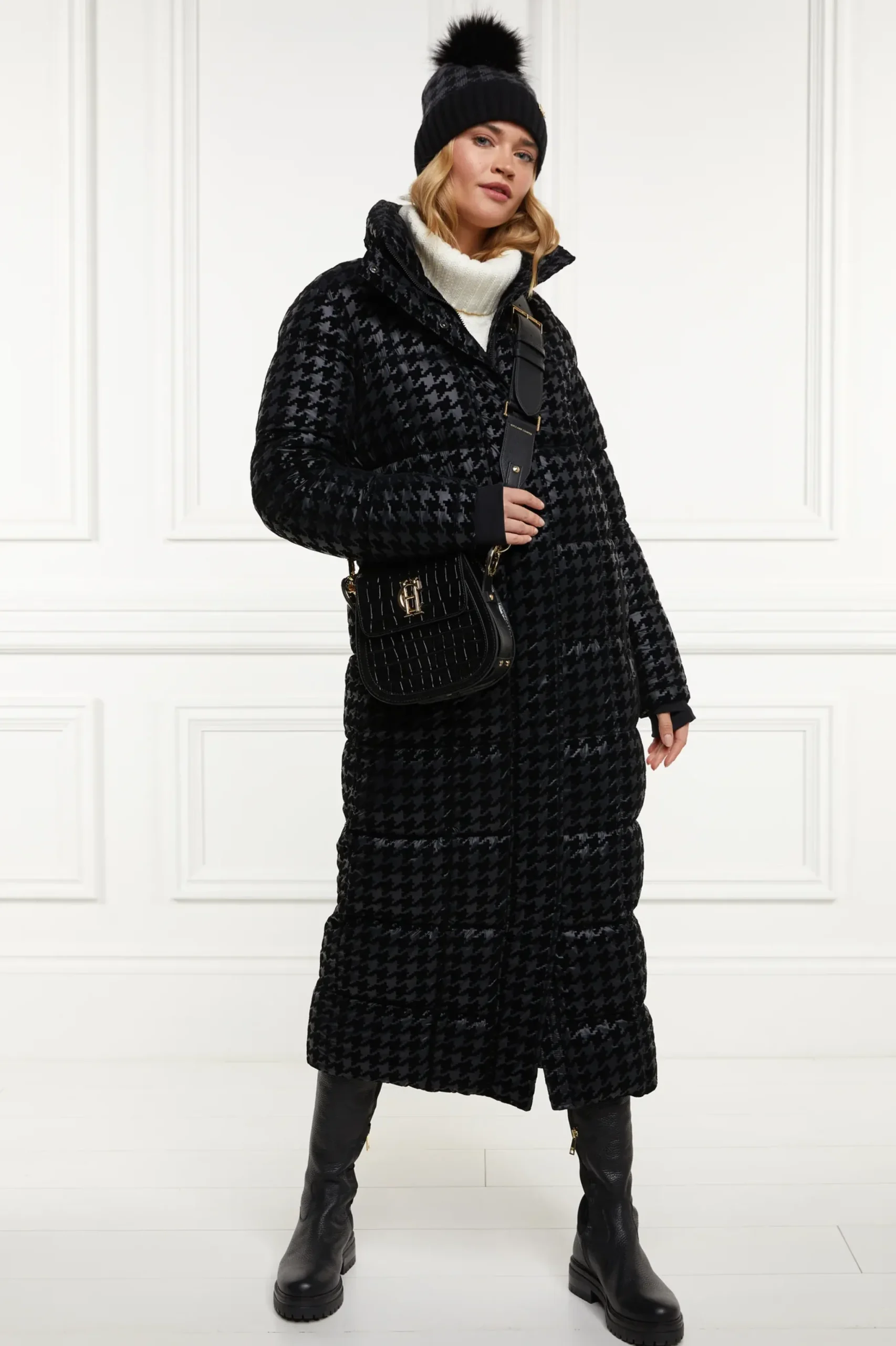 Holland Cooper Crawford Longline Coat Mono Houndstooth