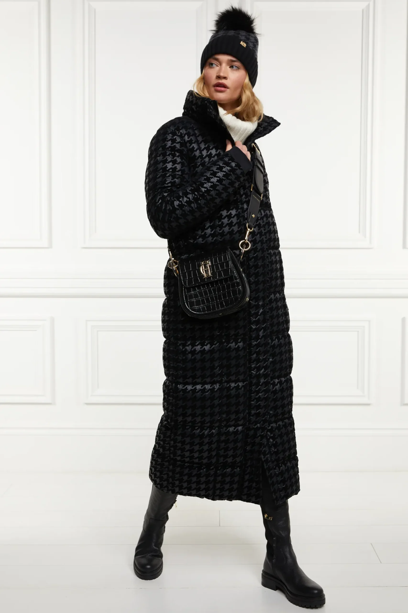 Holland Cooper Crawford Longline Coat Mono Houndstooth