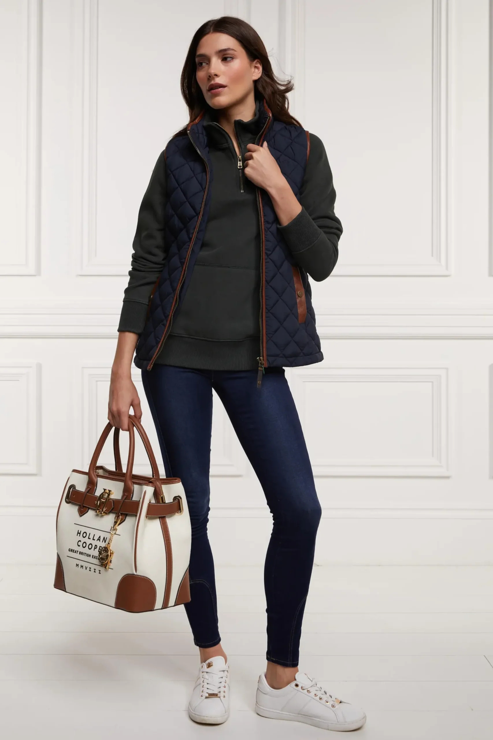 Holland Cooper Crest Zip Henley Racing Green New