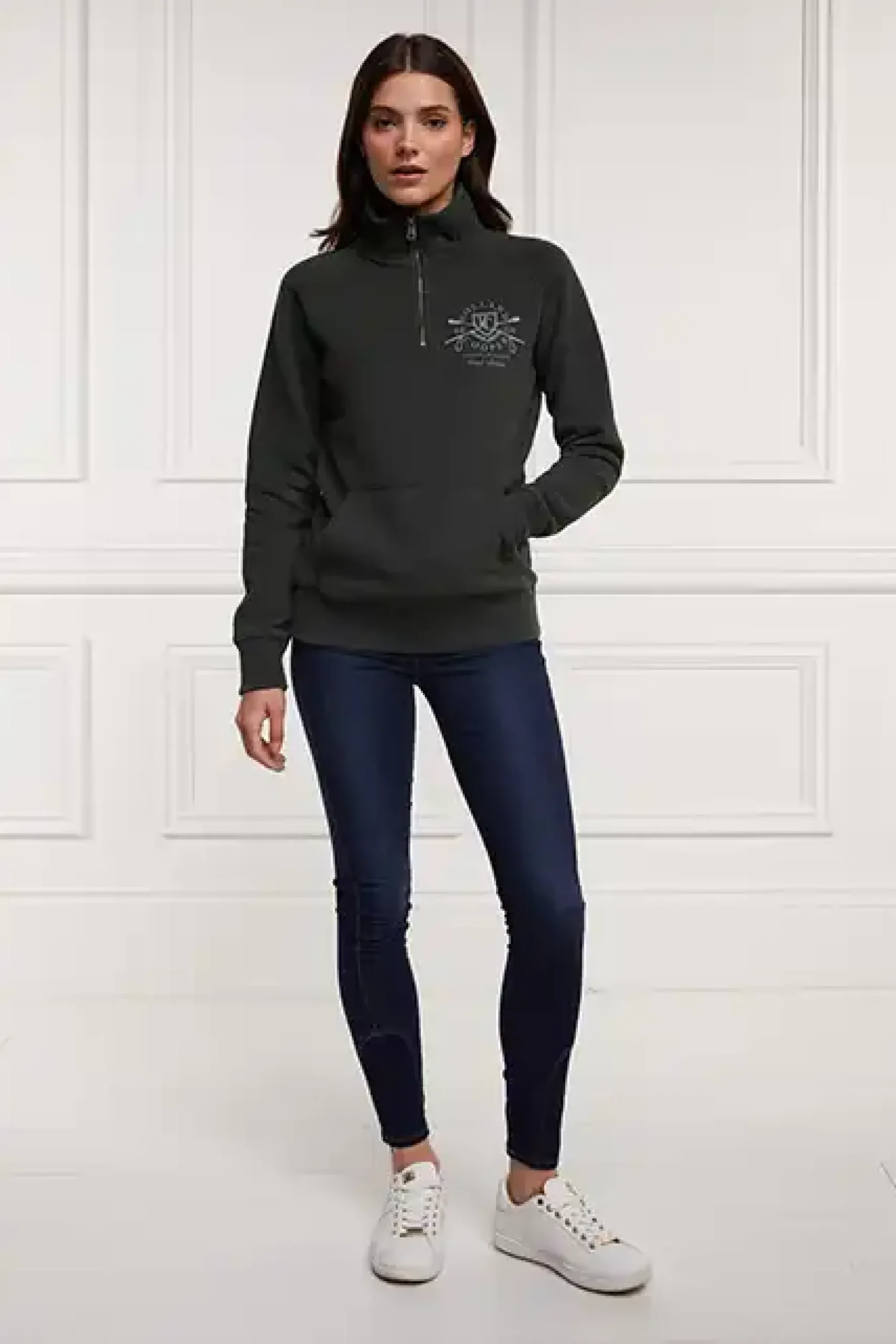 Holland Cooper Crest Zip Henley Racing Green New