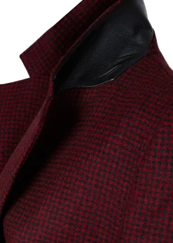 Holland Cooper Double Breasted Blazer Deep Red Houndstooth