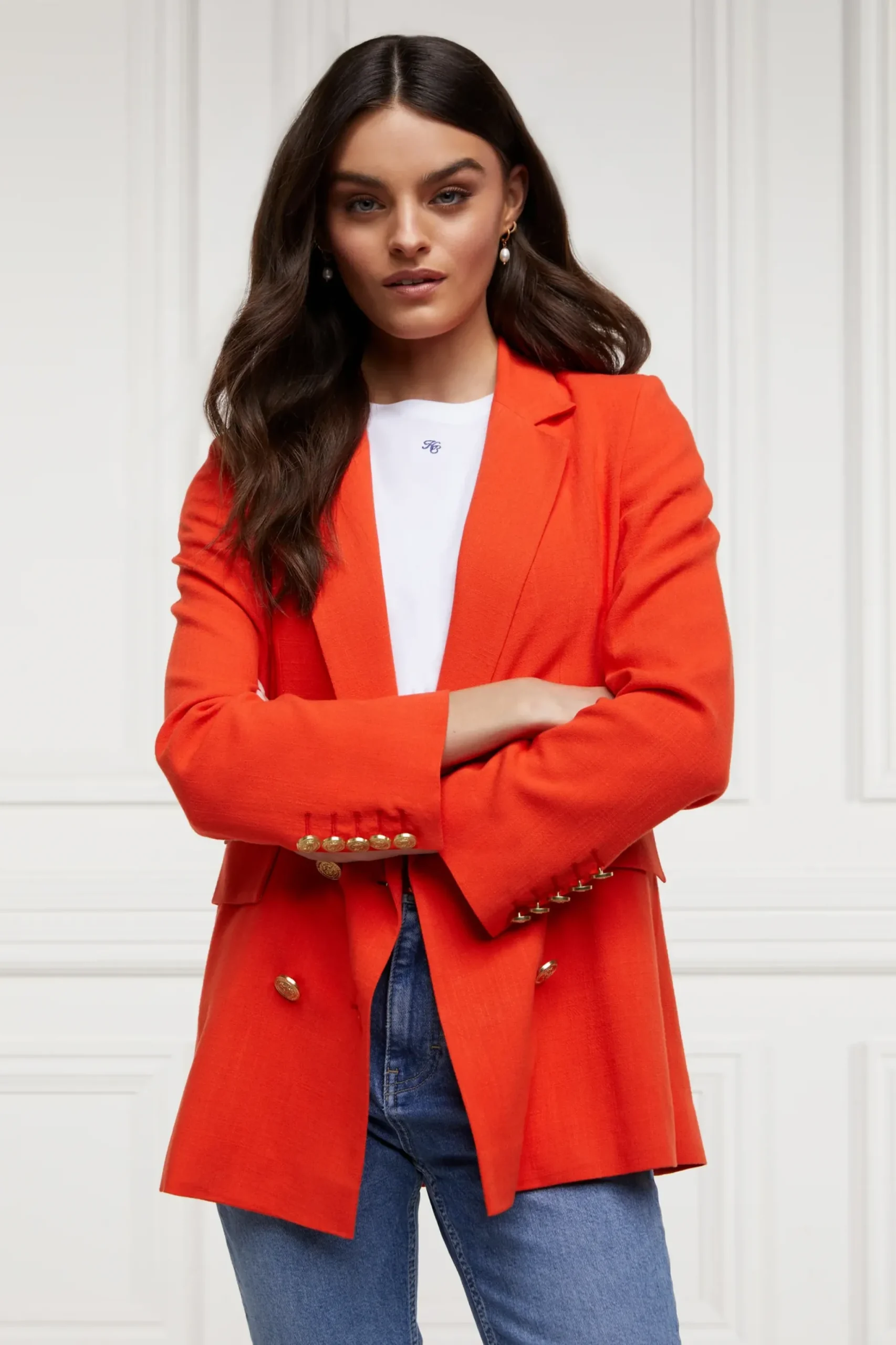 Holland Cooper Double Breasted Blazer Neroli Linen Hot