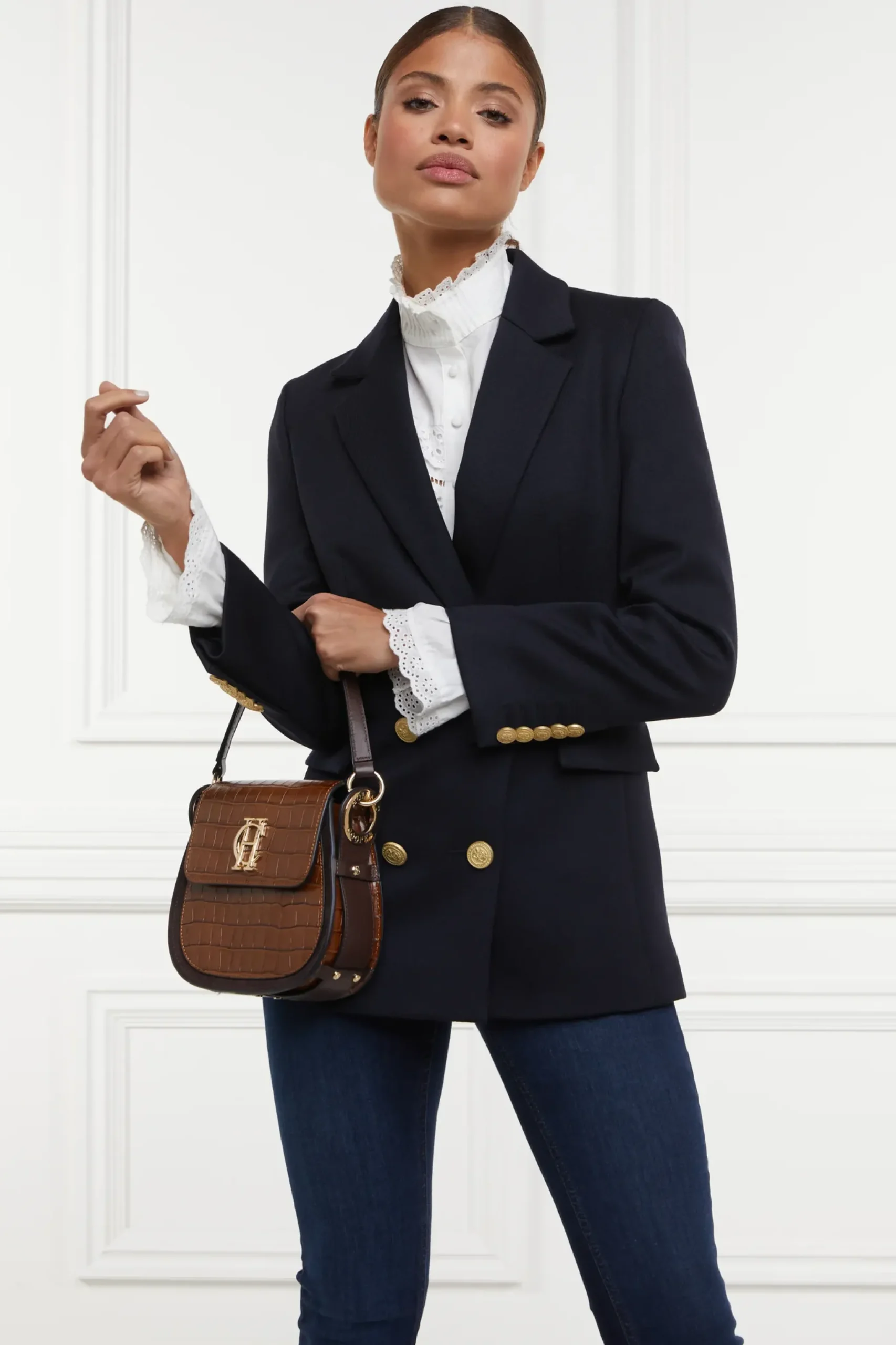 Holland Cooper Double Breasted Blazer Navy Twill Sale