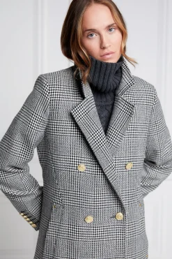 Holland Cooper Double Breasted Coat Prince of Wales Mono New