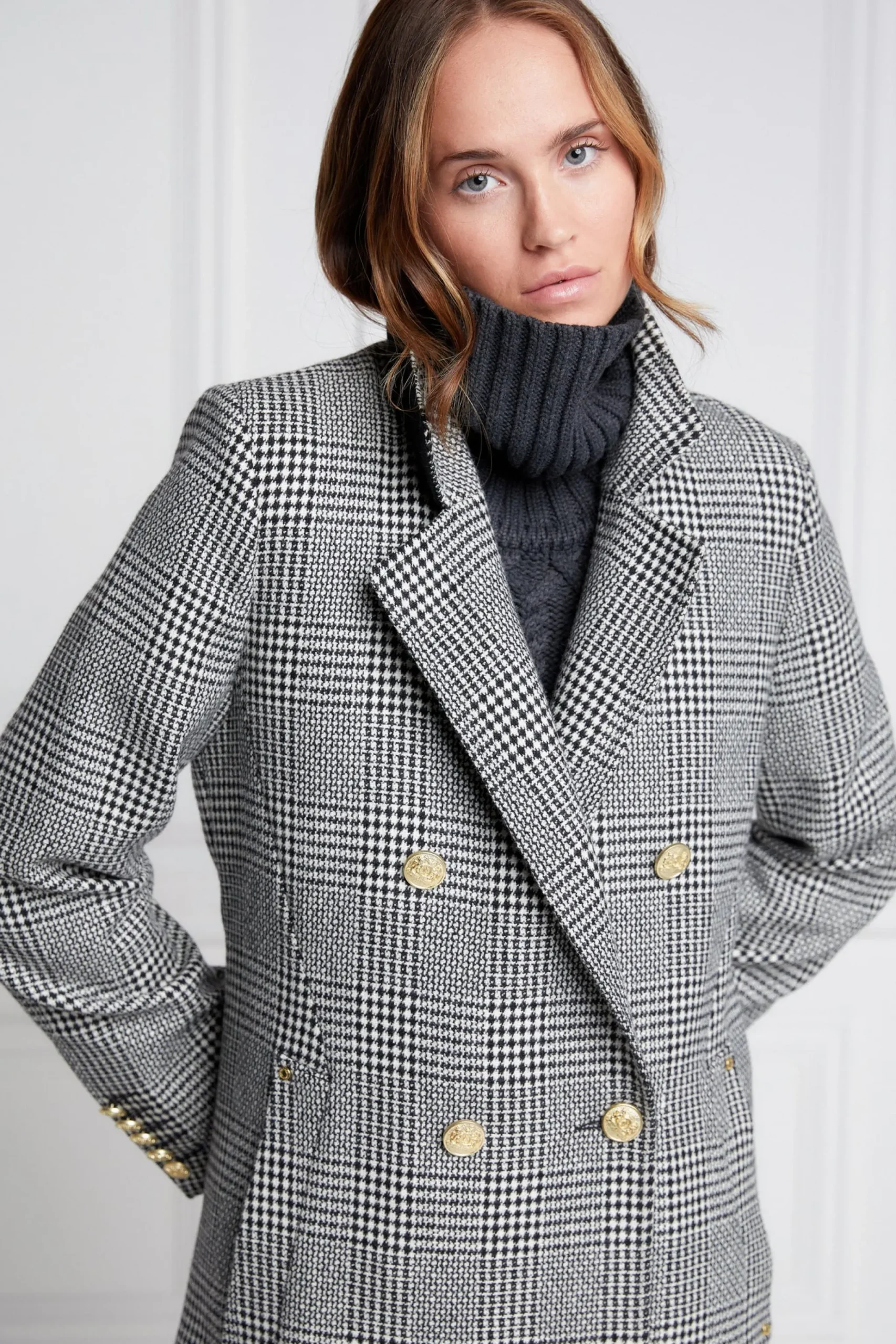 Holland Cooper Double Breasted Coat Prince of Wales Mono New