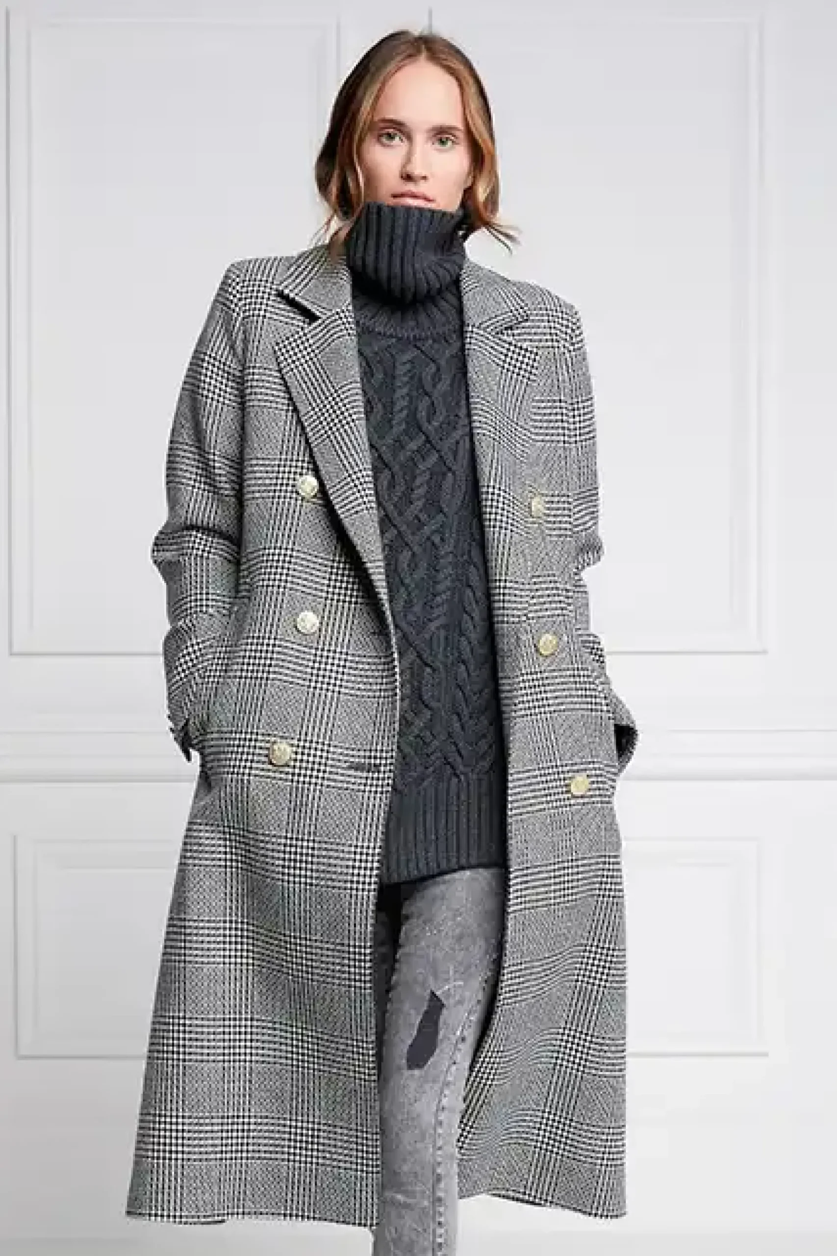 Holland Cooper Double Breasted Coat Prince of Wales Mono New