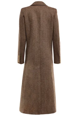 Holland Cooper Double Breasted Coat Large Scale Brown Herringbone Hot