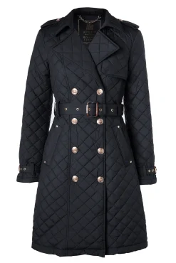 Holland Cooper Enstone Quilted Trench Coat Black Gold Outlet