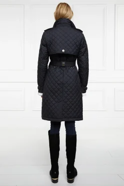 Holland Cooper Enstone Quilted Trench Coat Black Gold Outlet