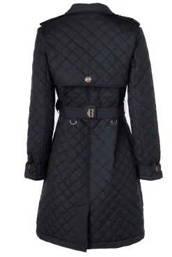Holland Cooper Enstone Quilted Trench Coat Black Gold Outlet