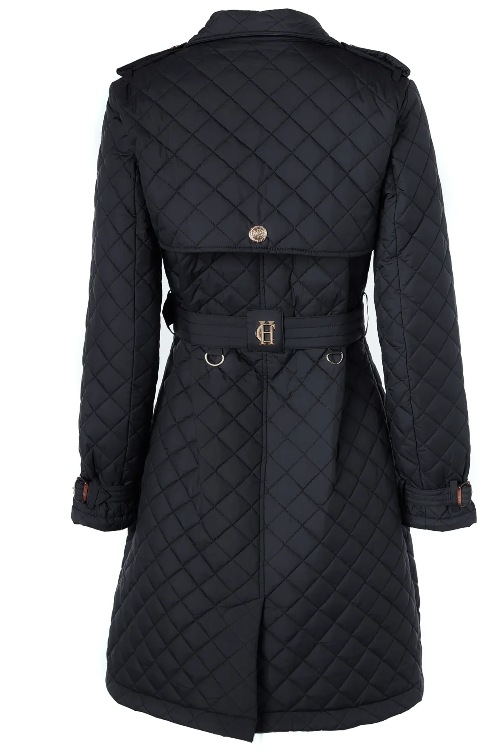 Holland Cooper Enstone Quilted Trench Coat Black Gold Outlet