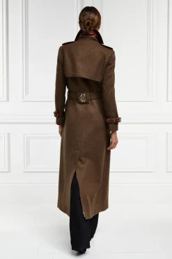 Holland Cooper Full Length Chelsea Trench Coat Tobacco Herringbone Best