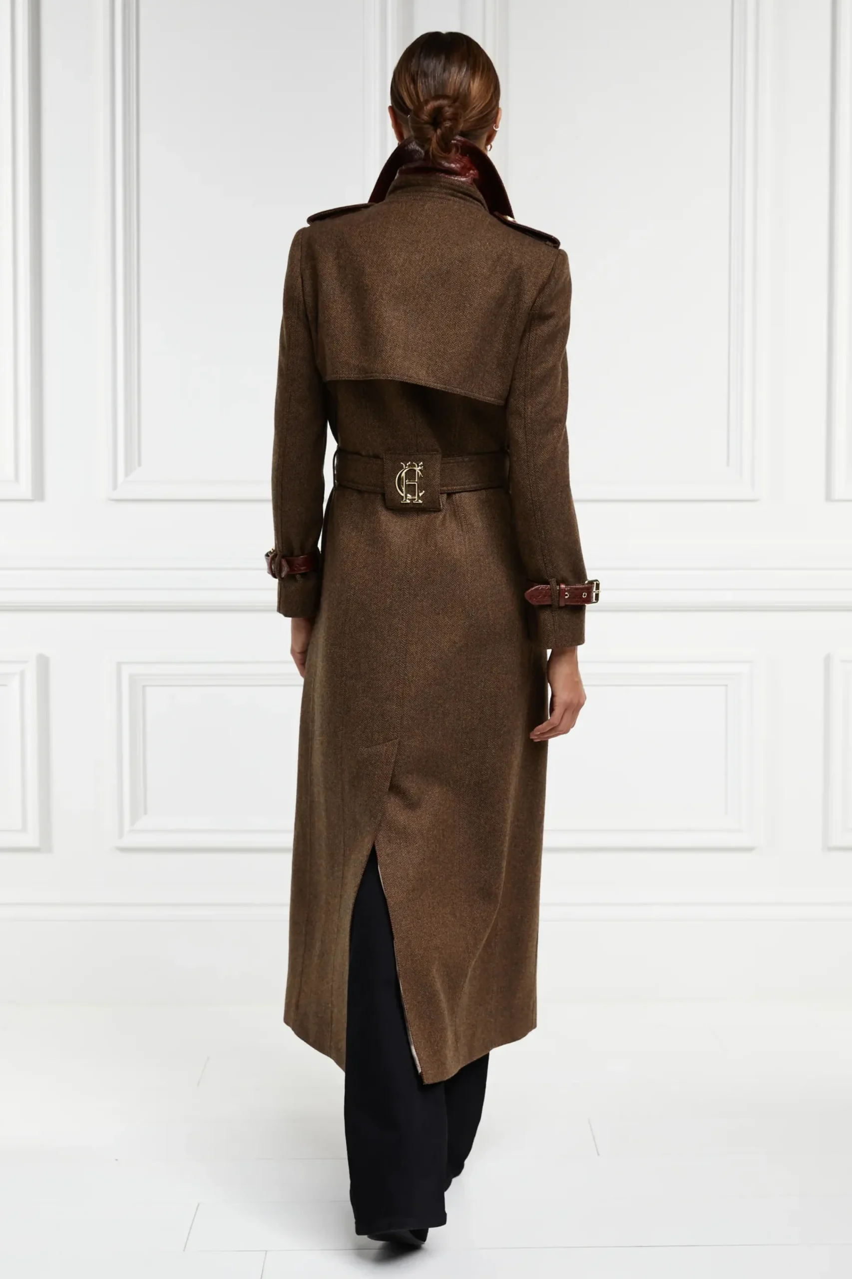 Holland Cooper Full Length Chelsea Trench Coat Tobacco Herringbone Best