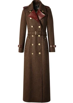 Holland Cooper Full Length Chelsea Trench Coat Tobacco Herringbone Best
