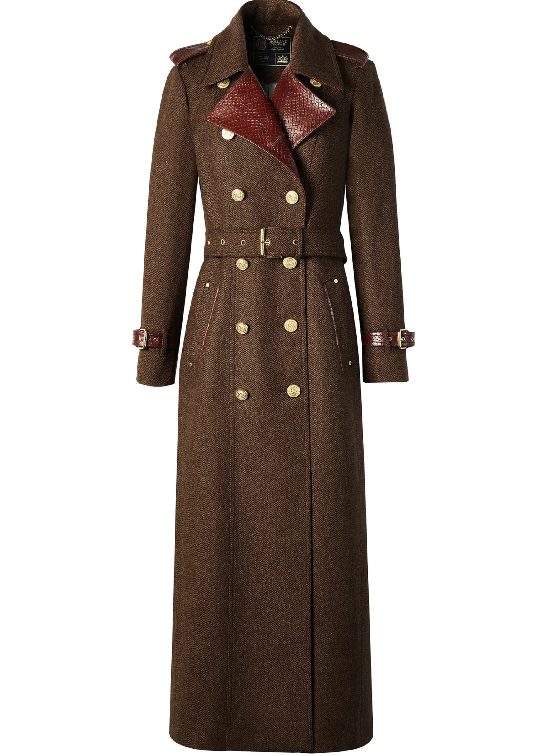Holland Cooper Full Length Chelsea Trench Coat Tobacco Herringbone Best