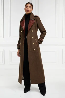 Holland Cooper Full Length Chelsea Trench Coat Tobacco Herringbone Best